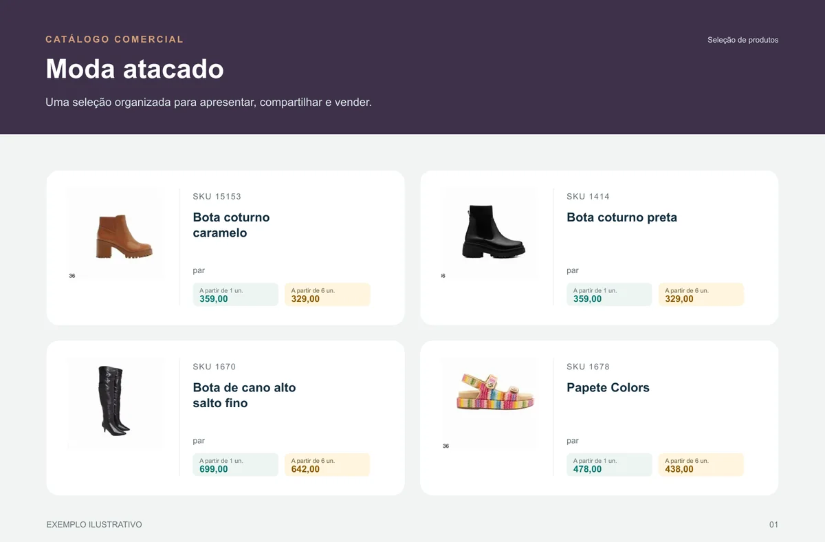Exemplo de página de catálogo: Moda atacado